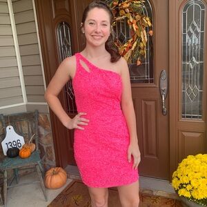 Pink Asymmetrical Bodycon Dress for Prom